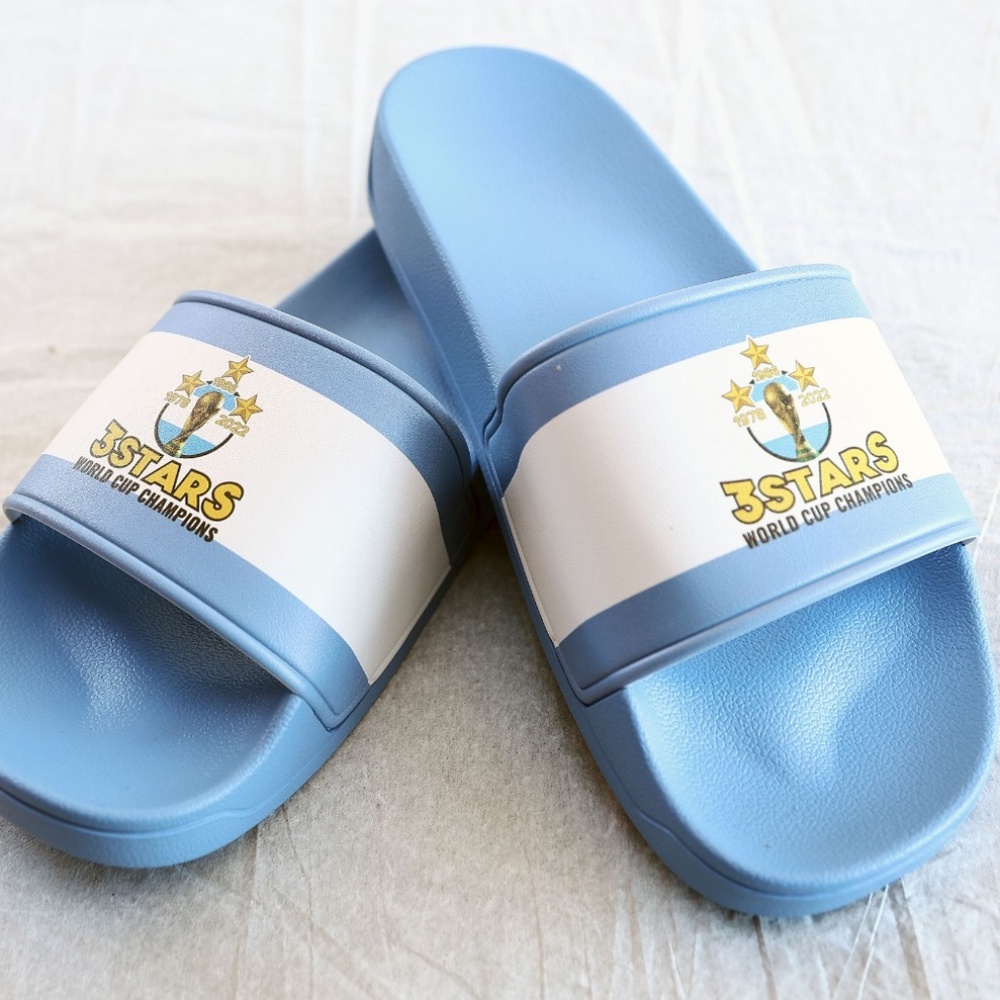 Argentina 3 Stars World Cup Champions Slide Sandals. Argentina Flag Soccer Slide